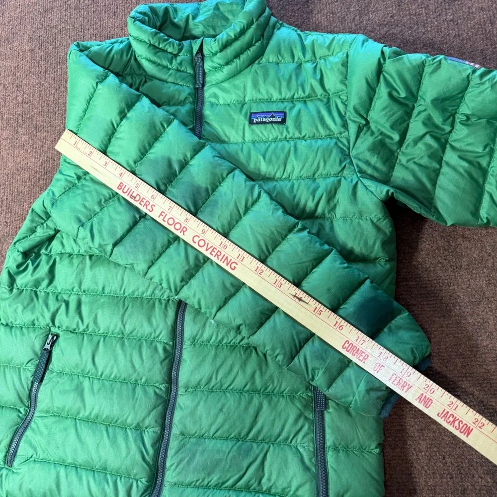 Patagonia Kids XL 14 Down Sweater Jacket Green Puffer American Flag Patch‎